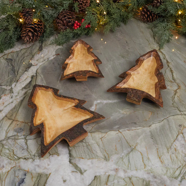 Kiln Mango Wood Tree Dish, Set of 3