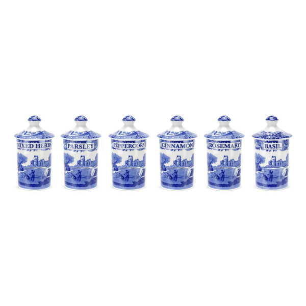 Blue Italian Spice Jars Set of 6