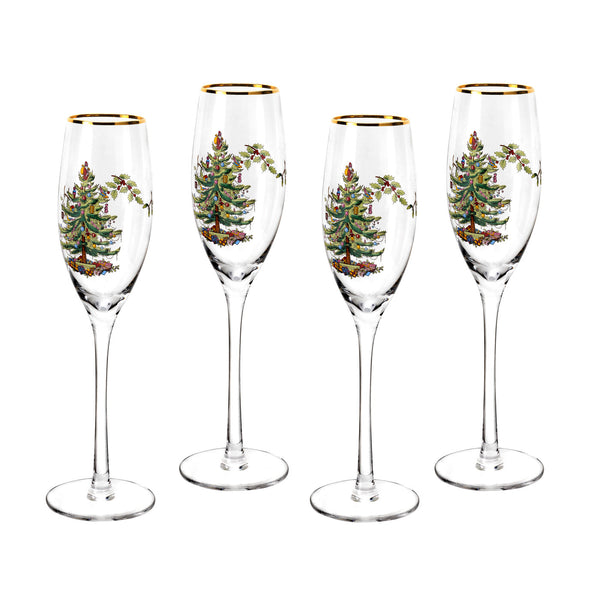 Christmas Tree Set of 4 Champagne Flutes