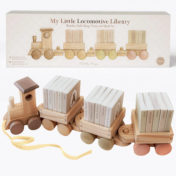 My Little Locomotive Library: Wooden Pull-Along Train and Book Set