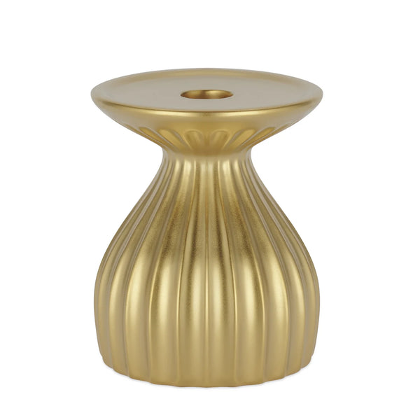 Gold Ribbed Contour Candle Holder