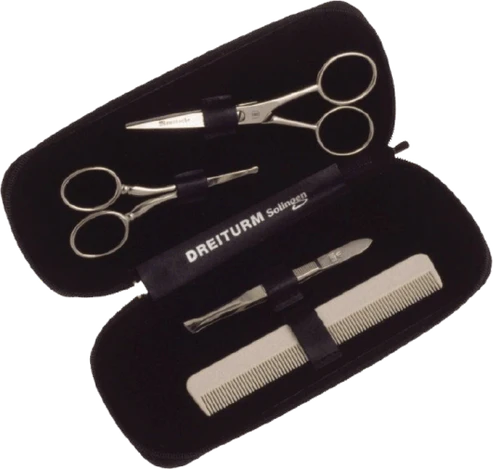Dreiturm Leather Case with Scissor, Nasal Scissor, Tweezers and Beard Comb