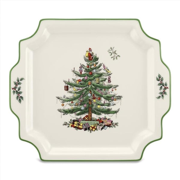 Christmas Tree Square Handled Platter
