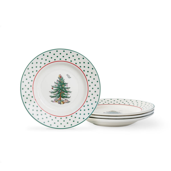 Christmas Tree Polka Dot Tidbit Plates Set of 4