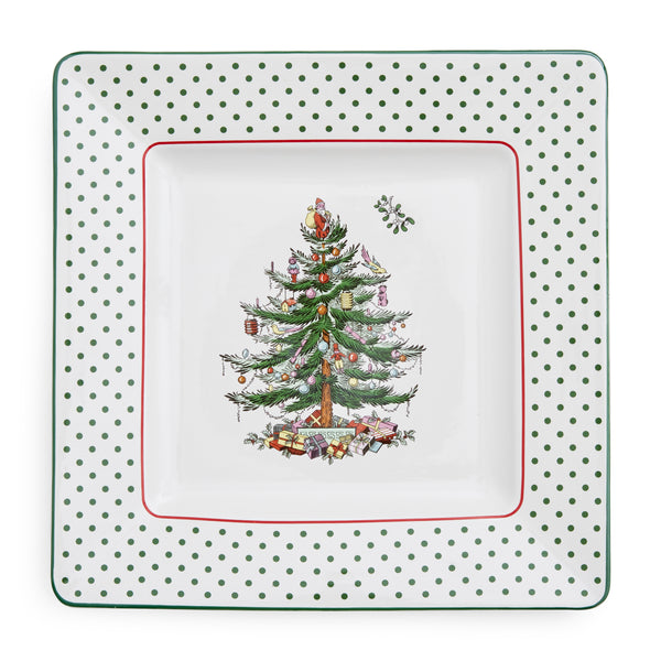 Christmas Tree Polka Dot Square Platter