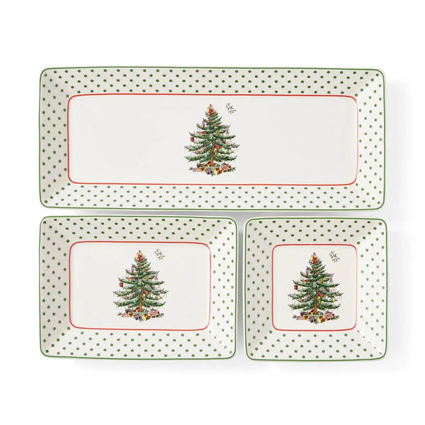 Christmas Tree Polka Dot 3 Piece Nesting Trays