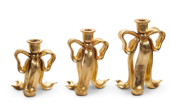 Gold Bow Taper Candlesticks