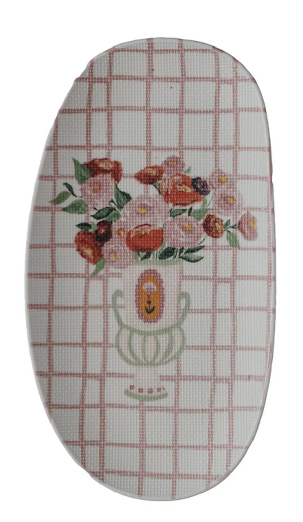 Textured Stoneware Plate with Flowers in Vase
