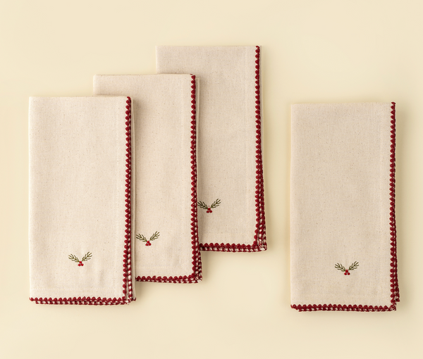 Embroidered Christmas Napkins, Set of 4