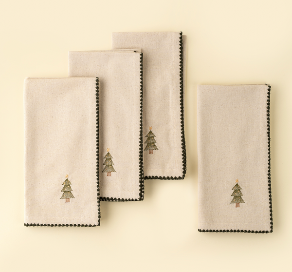 Embroidered Christmas Napkins, Set of 4