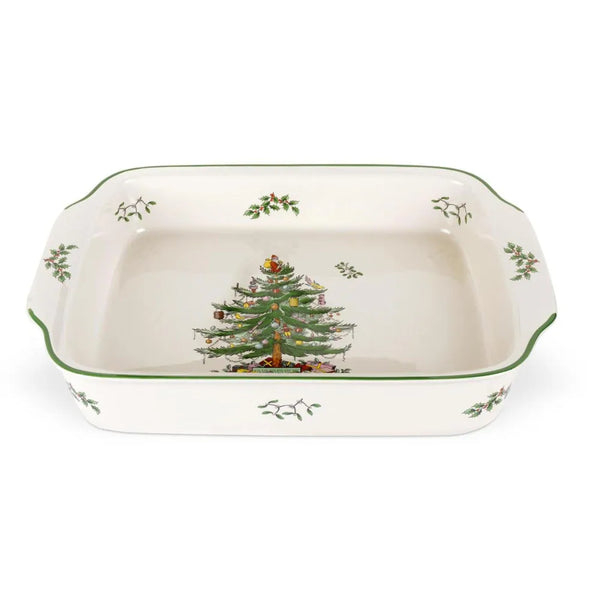 Christmas Tree Rectangular Handled Baker